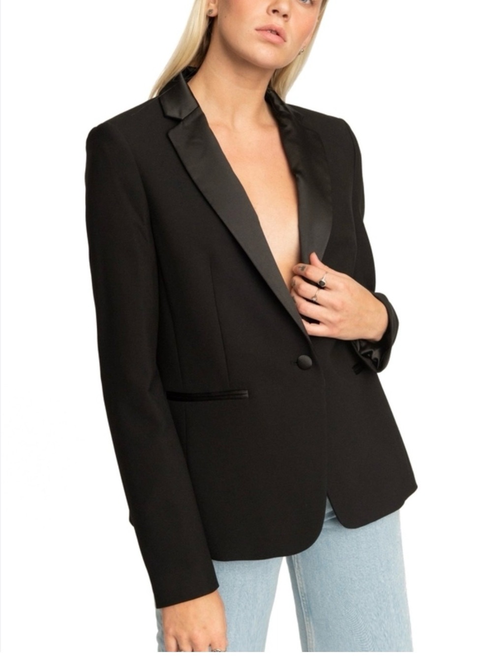Zara Black Satin Lapel Blazer